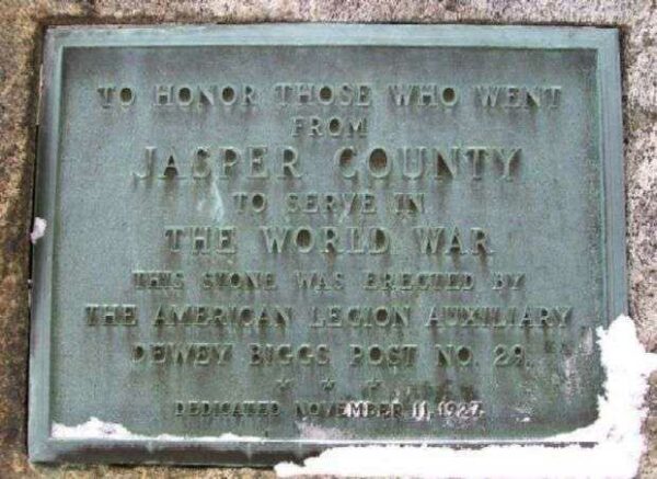 JASPER COUNTY WORLD WAR I MEMORIAL PLAQUE