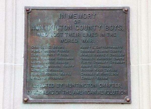 HUNTINGTON COUNTY BOYS WORLD WAR I MEMORIAL PLAQUE