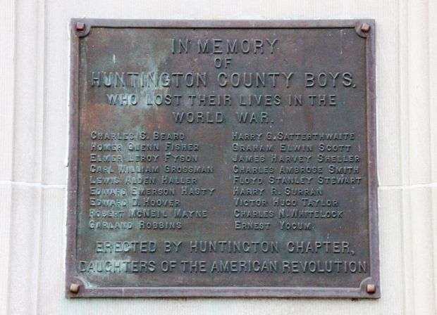 HUNTINGTON COUNTY BOYS WORLD WAR I MEMORIAL PLAQUE