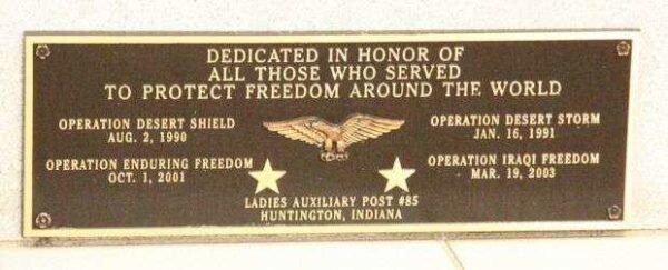HUNTINGTON COUNTY WAR MEMORIAL PLAQUE C