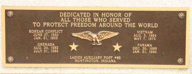 HUNTINGTON COUNTY WAR MEMORIAL PLAQUE B