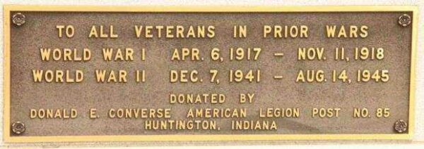 HUNTINGTON COUNTY WAR MEMORIAL PLAQUE A