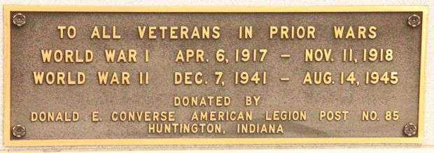 HUNTINGTON COUNTY WAR MEMORIAL PLAQUE A