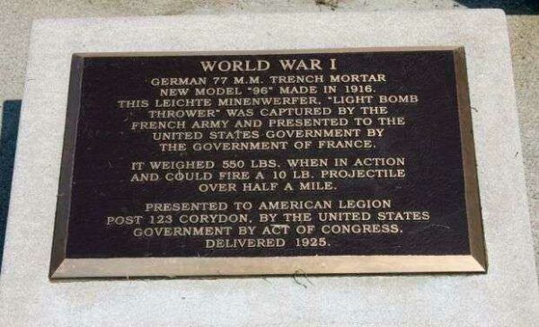 GERMAN 77 M.M. TRENCH MORTAR MEMORIAL PLAUE