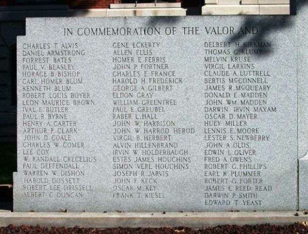 GIBSON COUNTY WORLD WARS I AND II MEMORIAL LEFT STONE
