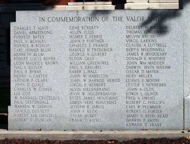 GIBSON COUNTY WORLD WARS I AND II MEMORIAL LEFT STONE