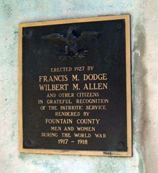 FOUNTAIN COUNTY WORLD WAR I MEMORIAL PLAQUE
