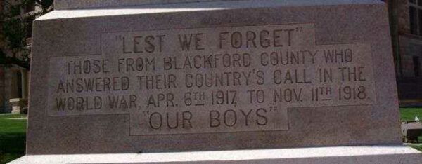 BLACKFORD COUNTY WORLD WAR I MEMORIAL DEDICATION STONE