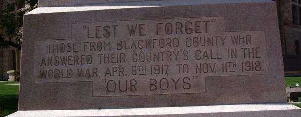 BLACKFORD COUNTY WORLD WAR I MEMORIAL DEDICATION STONE