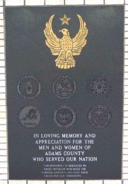 ADAMS COUNTY WAR VETERANS MEMORIAL PANEL A