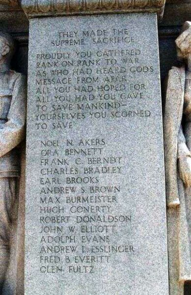 DANVILLE WORLD WAR I MEMORIAL HONOR ROLL STONE C