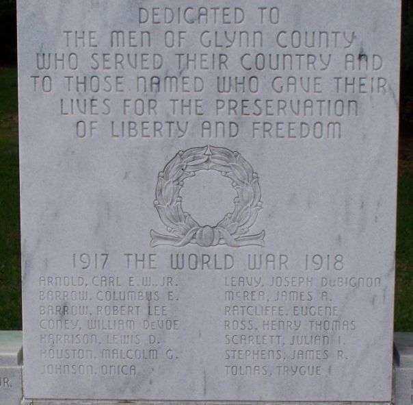 GLYNN COUNTY WAR MEMORIAL STONE A