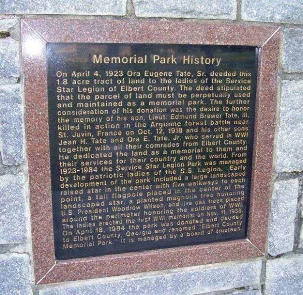 MEMORIAL PARK HISTORY PLAQUE