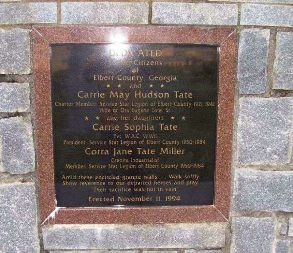 ELBERT COUNTY GRANITE WALLS MEMORIAL PLAQUE