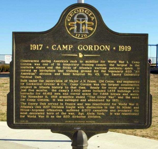 1917 CAMP GORDON 1919 WAR MEMORIAL MARKER