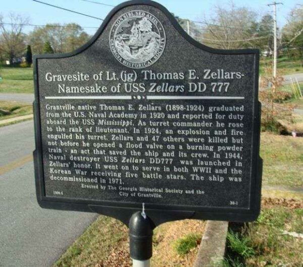 GRAVESITE OF LT. (JG) THOMAS E. ZELLARS MEMORIAL MARKER