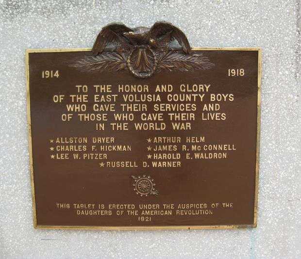 EAST VOLUSIA COUNTY WORLD WAR I MEMORIAL PLAQUE