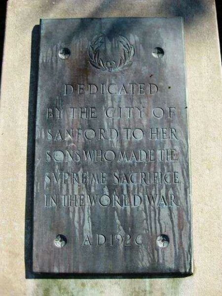 CITY OF SANFORD WORLD WAR I MEMORIAL PLAQUE