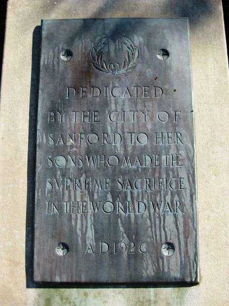CITY OF SANFORD WORLD WAR I MEMORIAL PLAQUE