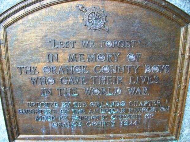 ORANGE COUNTY WORLD WAR I MEMORIAL PLAQUE