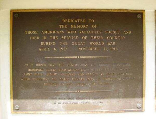 HILLSBOROUGH COUNTY WAR MEMORIAL PLAQUE A