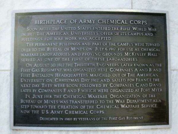 BIRTHPLACE OF ARMY CHEMICAL CORPS MEMORIAL PLAQUE