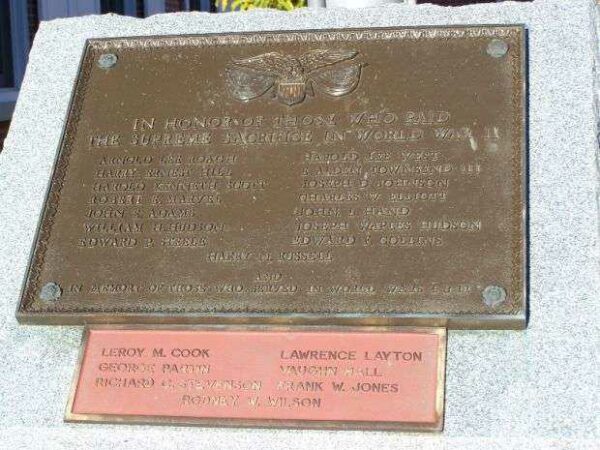 SUSSEX COUNTY WORLD WAR II MEMORIAL PLAQUE