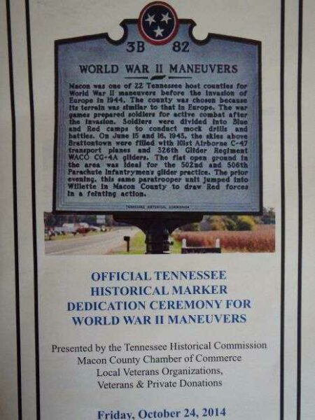 WORLD WAR II MANEUVERS MEMORIAL MARKER