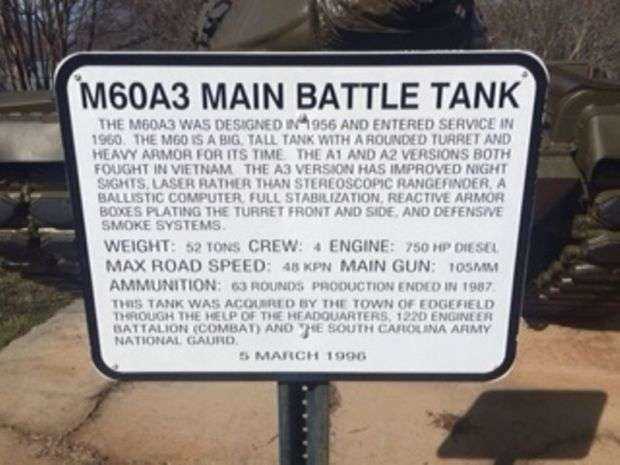 EDGEFIELD M60A3 MAIN BATTLE TANK MEMORIAL PLAQUE