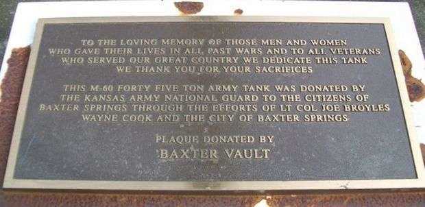 BAXTER SPRINGS VETERANS MEMORIAL TANK PLAQUE
