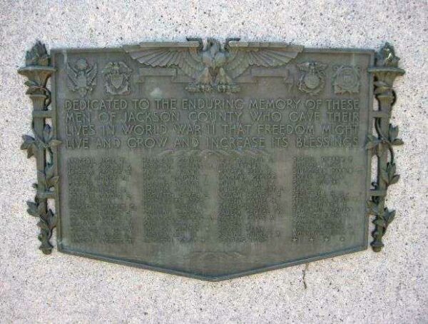 JACKSON COUNTY WAR DEAD MEMORIAL PLAQUE A