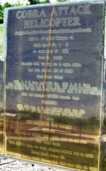 JACKSON COUNTY COBRA ATTACK HELICOPTER MEMORIAL PLAQUE