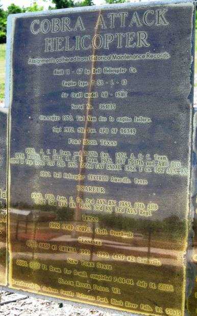 JACKSON COUNTY COBRA ATTACK HELICOPTER MEMORIAL PLAQUE