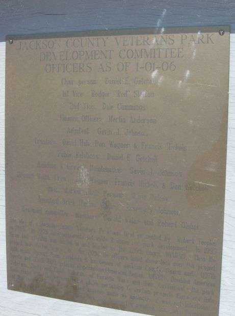 JACKSON COUNTY VETERANS PARK MEMORIAL PLAQUE