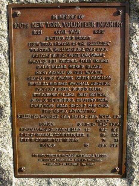 100TH NEW YORK VOLUNTEER INFANTRY MEMORIAL PLAQUE