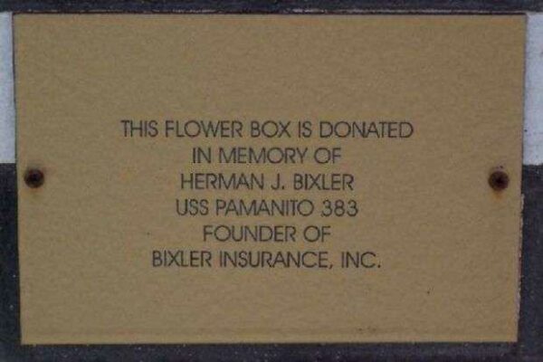 HERMAN J. BIXLER WAR MEMORIAL FLOWER BOX PLAQUE