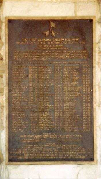 THE FIRST ALABAMA CAVALRY U.S. ARMY MEMORIAL PLAQUE