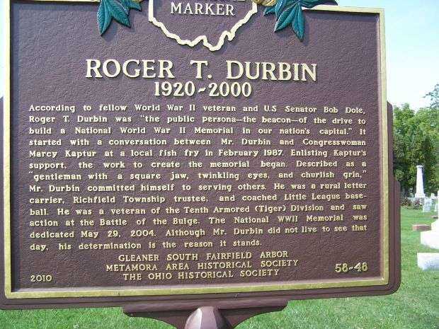 ROGER T. DURBIN WAR MEMORIAL MARKER FRONT
