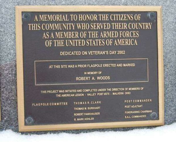 MALVERN VETERANS MEMORIAL PLAQUE A