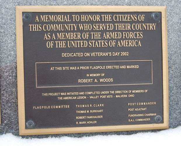 MALVERN VETERANS MEMORIAL PLAQUE A