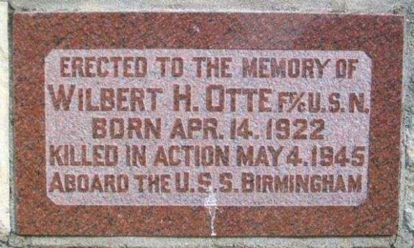 FIREMAN FIRST CLASS WILBERT HENRY OTTE WAR MEMORIAL DEDICATION STONE