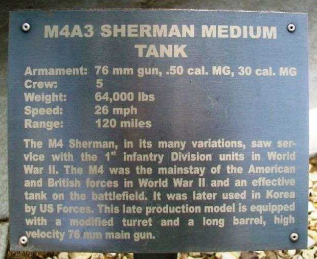 FORT RILEY M4A3 SHERMAN MEDIUM TANK MEMORIAL PLAQUE