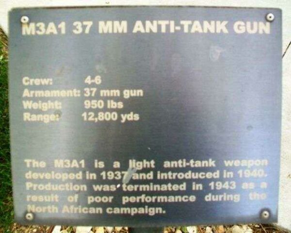 FORT RILEY M3A1 37 MM ANTI-TANK GUN MEMORIAL PLAQUE