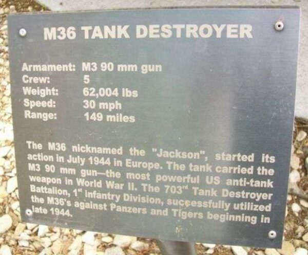 M36 TANK DESTROYER MEMORIAL PLAQUE