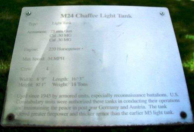 M24 CHAFFEE LIGHT TANK MEMORIAL PLAQUE