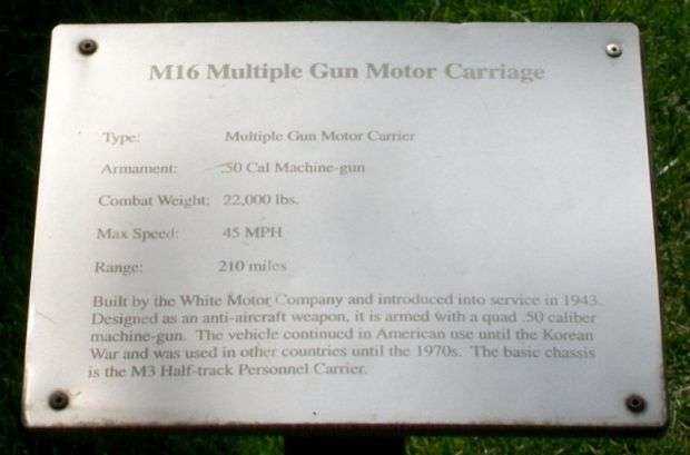 M16 MULTIPLE GUN MOTOR CARRIAGE MEMORIAL PLAQUE