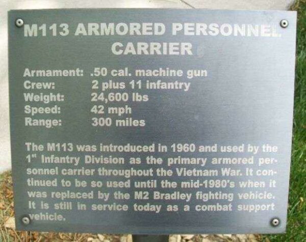 M113 ARMORED PERSONNEL CARRIER MEMORIAL PLAQUE