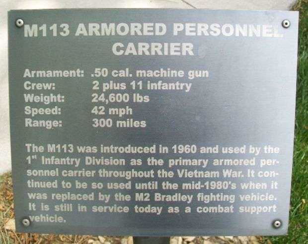 M113 ARMORED PERSONNEL CARRIER MEMORIAL PLAQUE