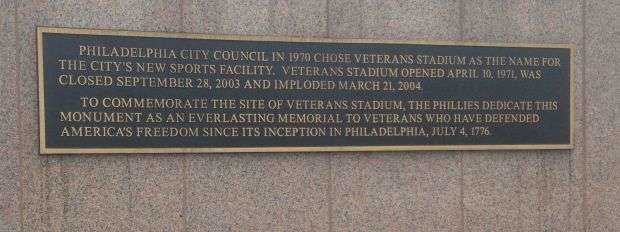 PHILADELPHIA VETERANS MEMORIAL PLAQUE