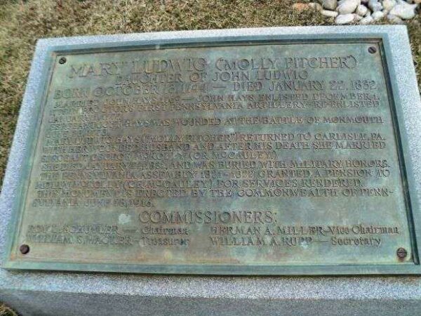 MOLLY PITCHER REVOLUTIONARY WAR MEMORIAL PLAQUE A